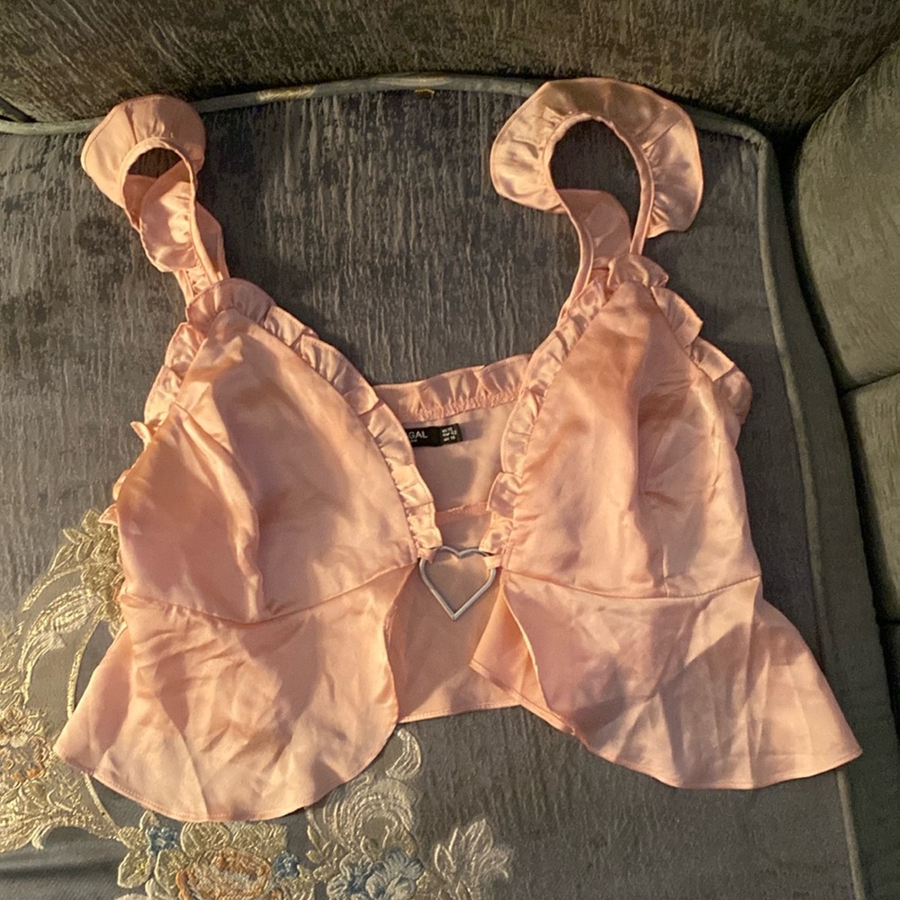 Nasty Gal Pink Open Cropped Blouse NWT